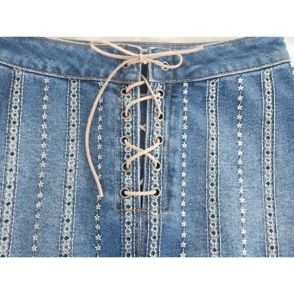 Wonderly Blue Denim Mini Skirt with Lace-Up Front - Picture 6 of 7